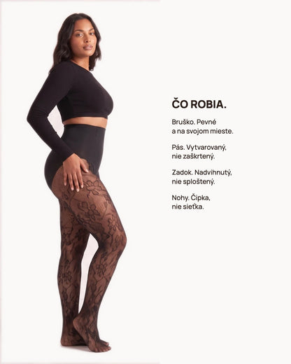 Čipkované pančuchové nohavice so zabudovaným korzetom